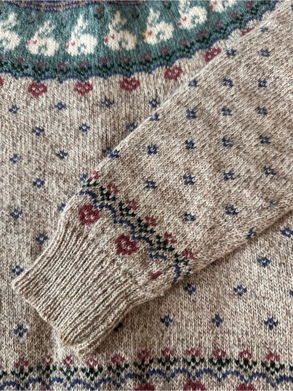 Eddie Bauer Vintage Wool Blend Knit Pullover Sweater with Bunny & Cloud Motif - Picture 7 of 7